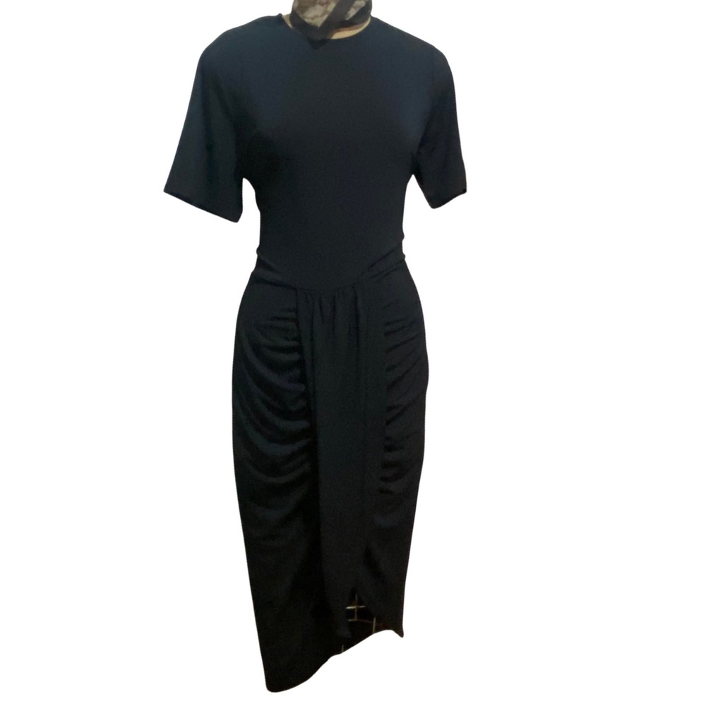 NWT Nina Parker Dress witchy Chic Women 1X Ruched Front Draped Midi Anthracite
